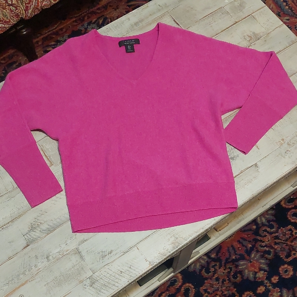 Tahari Bright Pink V-Neck Sweater